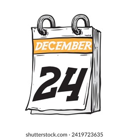 Simple hand drawn daily calendar for December line art vector illustration date 24, December 24th