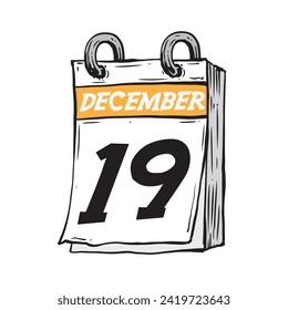 Simple hand drawn daily calendar for December line art vector illustration date 19, December 19th