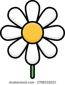 Flor De Margarita Dibujada A Mano Simple Con Centro Amarillo Y Pétalos Blancos Sobre Un Tallo Verde Sobre Un Fondo Transparente Ideal Para Ilustraciones Infantiles