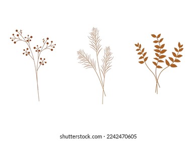 Simple hand drawn design element with flowers and leaves. Hand drawn Boho Floral Logo aesthetic design. Logo for boutique, florist, artist, eco-friendly products, organic shop.