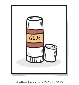 A simple hand drawn doodle of an adhesive glue stick with its cap removed, isolated on a white background.