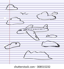Simple hand drawn doodle of an aeroplane