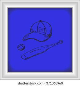 Simple hand drawn doodle of baseball equipment