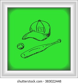 Simple hand drawn doodle of baseball equipment