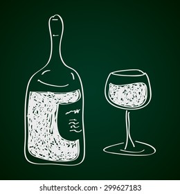 Simple hand drawn doodle of a bottle of wine
