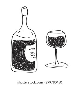 Simple hand drawn doodle of a bottle of wine