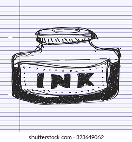 Simple hand drawn doodle of a bottle of ink