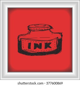 Simple hand drawn doodle of a bottle of ink