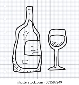 Simple hand drawn doodle of a bottle of wine