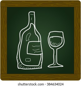 Simple hand drawn doodle of a bottle of wine