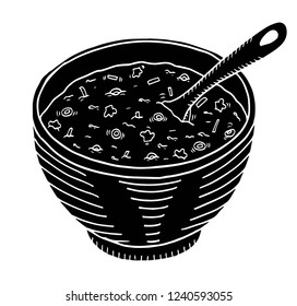 Simple hand drawn doodle of a bowl of soup