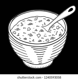 Simple hand drawn doodle of a bowl of soup