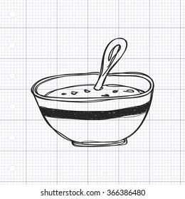 Simple hand drawn doodle of a bowl of soup