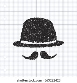 Simple hand drawn doodle of a bowler hat and moustache