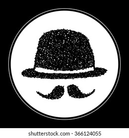Simple hand drawn doodle of a bowler hat and moustache