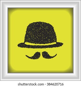 Simple hand drawn doodle of a bowler hat and moustache