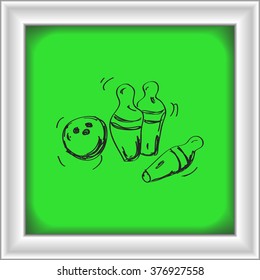 Simple hand drawn doodle of a bowling ball and skittles