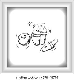 Simple hand drawn doodle of a bowling ball and skittles