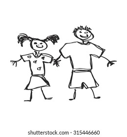 Simple hand drawn doodle of a boy and girl