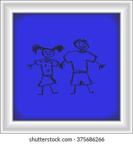 Simple hand drawn doodle of a boy and girl