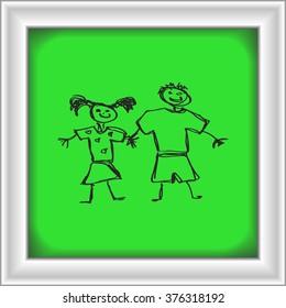 Simple hand drawn doodle of a boy and girl