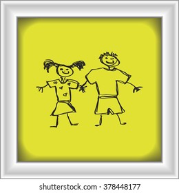 Simple hand drawn doodle of a boy and girl