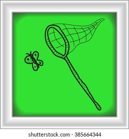 Simple hand drawn doodle of a butterfly net
