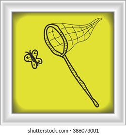 Simple hand drawn doodle of a butterfly net