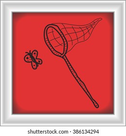 Simple hand drawn doodle of a butterfly net