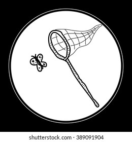 Simple hand drawn doodle of a butterfly net