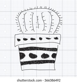 Simple hand drawn doodle of a cactus in a pot