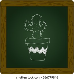 Simple hand drawn doodle of a cactus in a pot
