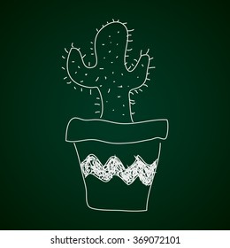 Simple hand drawn doodle of a cactus in a pot