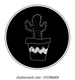 Simple hand drawn doodle of a cactus in a pot