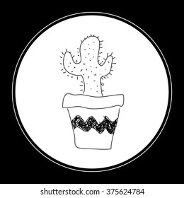 Simple hand drawn doodle of a cactus in a pot