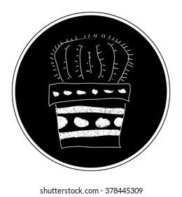 Simple hand drawn doodle of a cactus in a pot