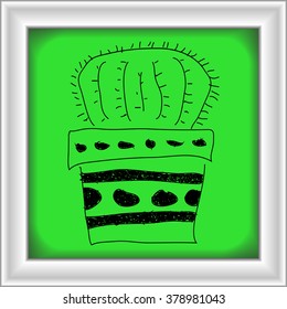 Simple hand drawn doodle of a cactus in a pot