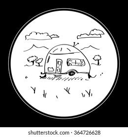 Simple hand drawn doodle of a caravan