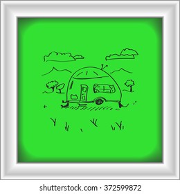 Simple hand drawn doodle of a caravan, camper, trailer