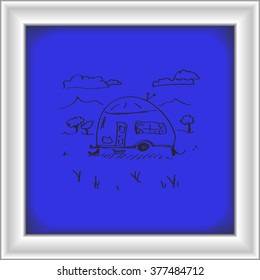 Simple hand drawn doodle of a caravan