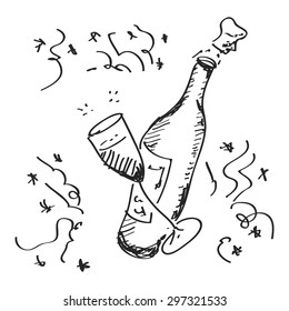 Simple hand drawn doodle of a champagne bottle