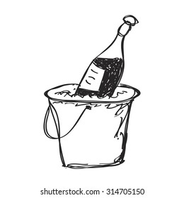 Simple Hand Drawn Doodle Of Champagne In A Bucket
