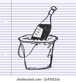 Simple hand drawn doodle of champagne in a bucket