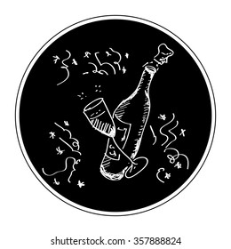 Simple hand drawn doodle of a champagne bottle