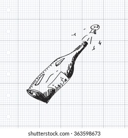 Simple hand drawn doodle of a champagne bottle