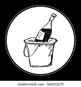 Simple hand drawn doodle of champagne in a bucket