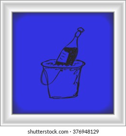 Simple hand drawn doodle of champagne in a bucket