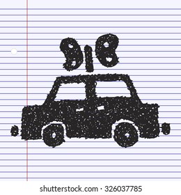 Simple hand drawn doodle of a cloackwork car