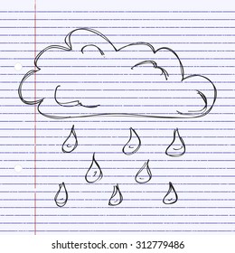 Simple hand drawn doodle of a cloud with rain