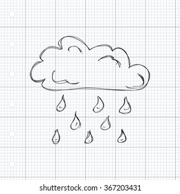 Simple hand drawn doodle of a cloud with rain